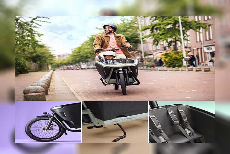 Urban Arrow’s FamilyNext Pro, a premium electric cargo bike with advanced comfort, safety, and a 545Wh battery.