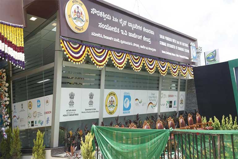 Energy Minister K. J. George Inaugurates the Solar-Powered Integrated Second-Life Battery EV Charging Center near KIAL.