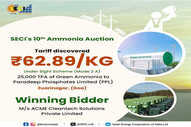 SECI Awards 10th Green Ammonia Auction to Acme at Rs. 62.89/kg