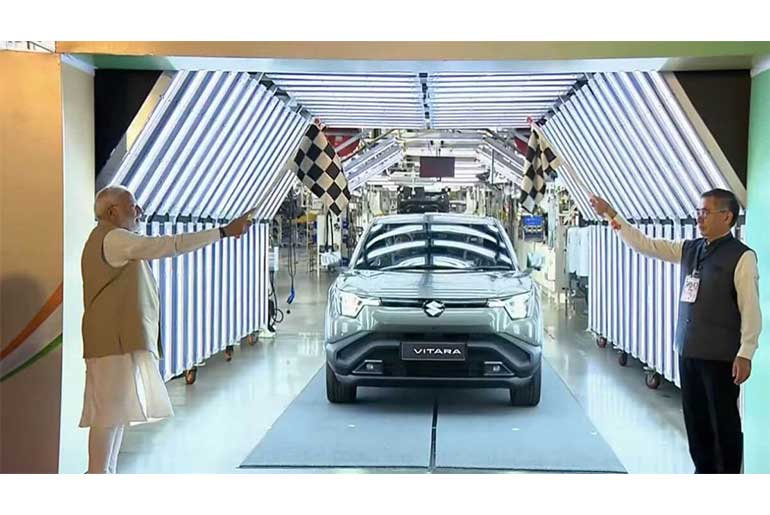 PM Modi Flags Off e-Vitara Exports, Inaugurates EV Battery Plant in Gujarat