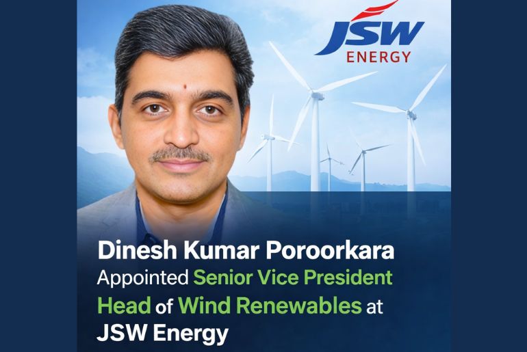 JSW Energy Appoints Dinesh Kumar Poroorkara as Senior Vice President – Head of Wind Renewables