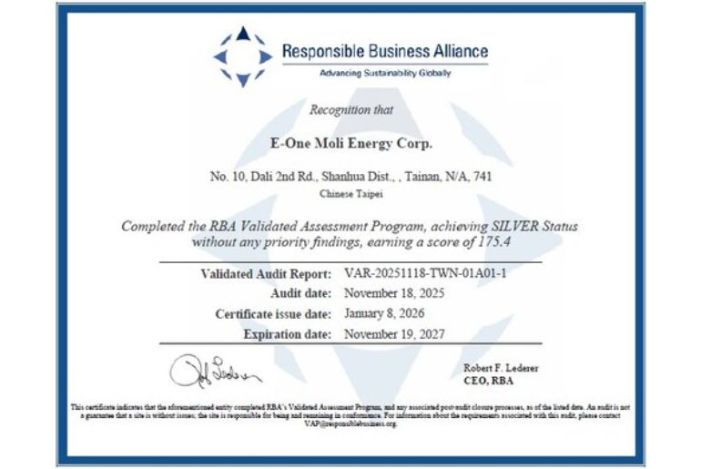 Molicel Achieves RBA Silver Status, Setting a New Benchmark for Ethical Battery Manufacturing