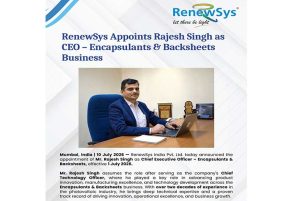 RenewSys Appoints Rajesh Singh as CEO of Encapsulants and Backsheets