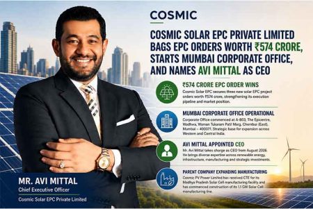 Cosmic Solar EPC Secures ₹574 Crore Solar EPC Orders, Names Avi Mittal CEO Cosmic Solar EPC Secures ₹574 Crore Solar EPC Orders