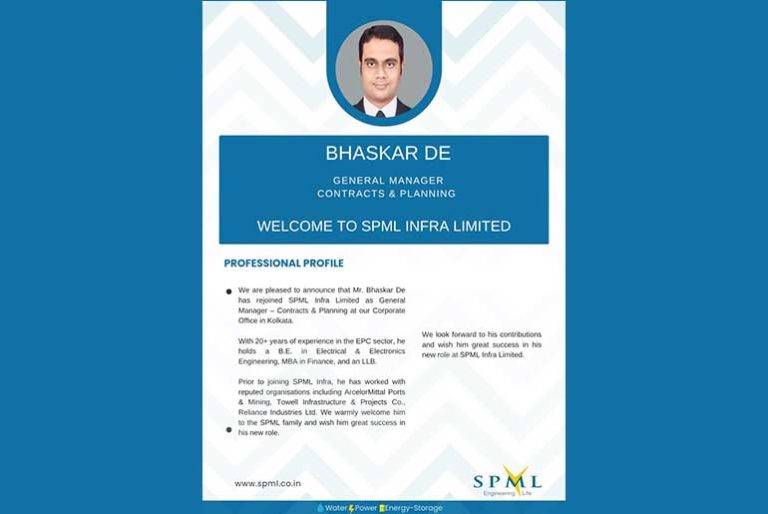 SPML Infra Welcomes Bhaskar De as General Manager – Contracts & Planning