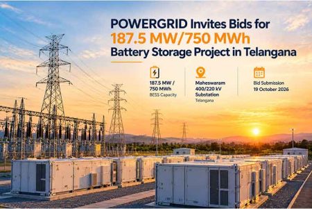 POWERGRID Invites Bids for 187.5 MW/750 MWh BESS Project at Telangana Substation POWERGRID floats 187.5 MW/750 MWh Telangana BESS Tender
